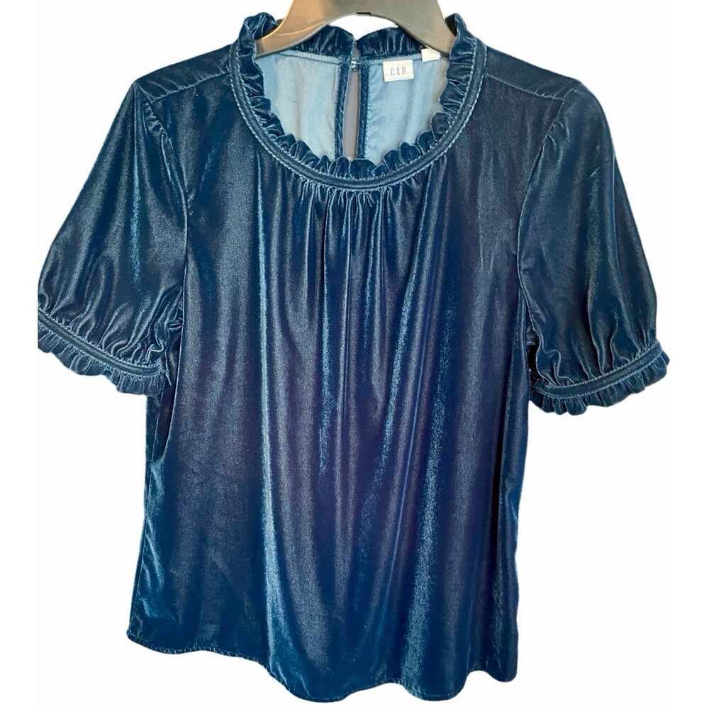 Velvety cobalt blue ruffle blouse
